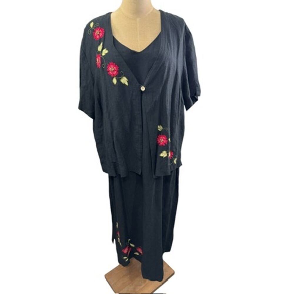 "STUDIO 1" Black With‎ Embellishments & Matching Cardigan Linen Blend SZ 24W Y2K